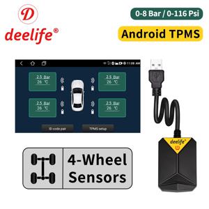 Deelife 타이어 공기압 모니터링 시스템, 안드로이드 TPMS, 자동차 라디오, DVD 플레이어, 스페어 타이어, 내부 외부 센서, USB, TMPS