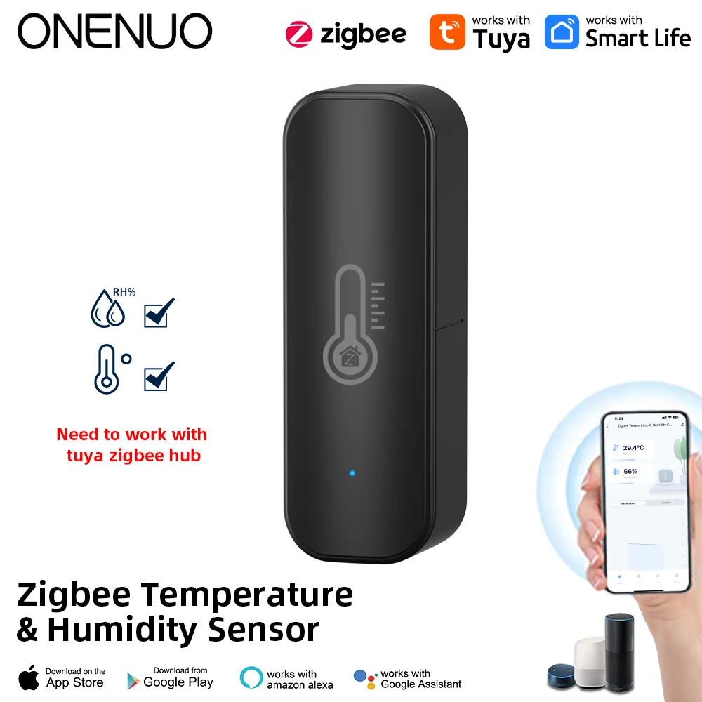 ONENUO Tuya ZigBee 스마트 온도 및 습도 센서, 배터리 구동, ZigBee 스마트 홈 보안, Alexa Google Home으로 작동