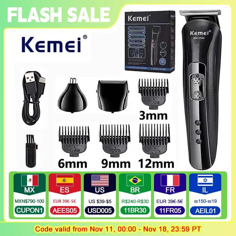 Kemei KM-1506 3 in 1 전기 면도기, USB 충전 헤어 트리머, 전기 충전식 코 전문 면도기