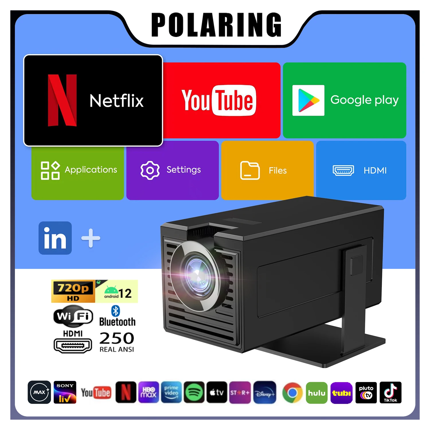 Polaring P50Mini 안드로이드 프로젝터, 올위너 H713 6G 와이파이 BT 250Ansi 시네마 홈 키스톤 HDMI 프로젝터, 1080P 4K 프로젝터