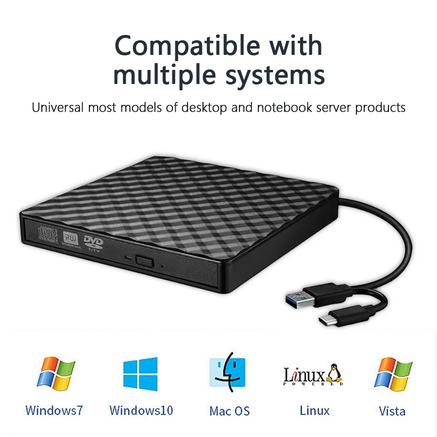 2 in 1 USB 3.0 C 타입 슬림 외장 DVD RW CD 라이터 드라이브, 버너 리더 플레이어, 광학 드라이브, 노트북 PC 휴대용 DVD 버너용