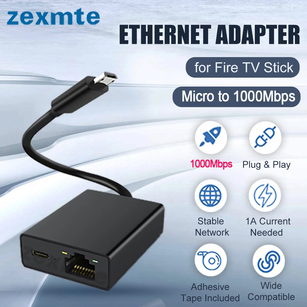 Zexmte 크롬캐스트 이더넷 어댑터, 파이어 TV 스틱용, 마이크로-100Mbps 네트워크 카드, 울트라 오디오, 구글 이더넷 스위치 어댑터