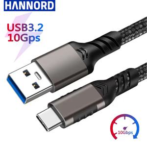 Hannord USB3.2 10Gbps 케이블 USB 타입 C 3.2 데이터 전송 USB C SSD 하드 디스크 케이블 3A 60W 빠른 충전 3.0 충전 케이블