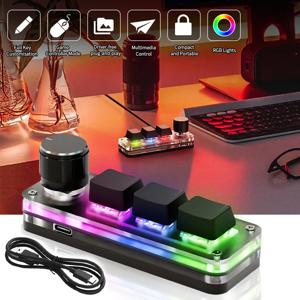 USB 기계식 키보드 게이머, RGB 게이밍 커스텀 프로그래밍 노브, 포토샵용 미니 키보드 키패드, 3 키 매크로