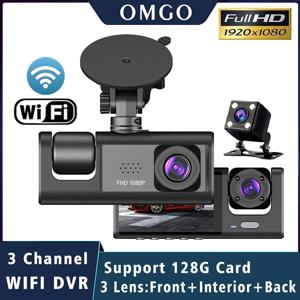 차량용 DVR 내부 카메라 DVR, 와이파이 3 채널, 3 방향 대시 캠, FHD 1080P 비디오 대시 캠 캠코더, 블랙 박스 녹음기