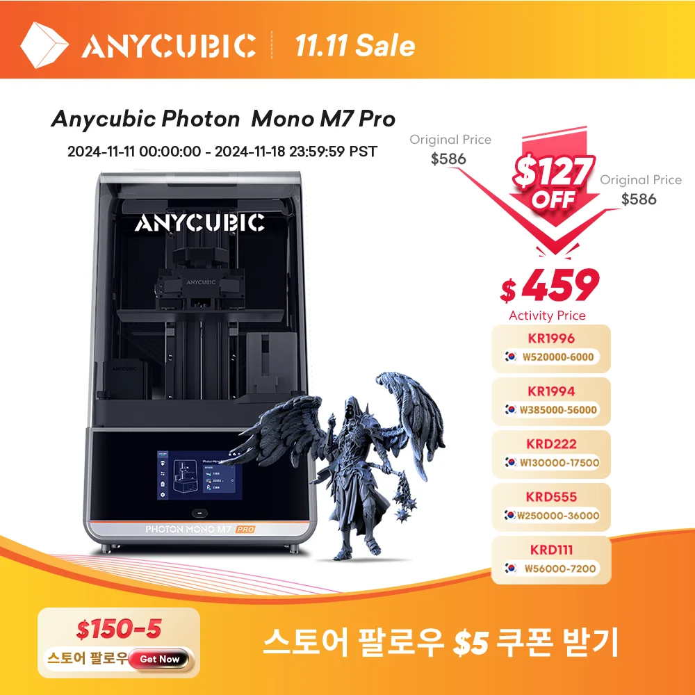 ANYCUBIC Photon Mono M7 Pro 14K 모노 MSLA 3D 프린터, 10.1 인치 LCD 송진, 최대 170 mm/h 속도, 인쇄 크기 223*126*230mm