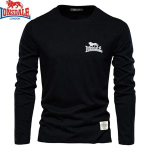 LONSDALE 남성용 자수 순면 라운드넥 긴팔 티셔츠, 고품질 캐주얼 야외 스포츠, 100%