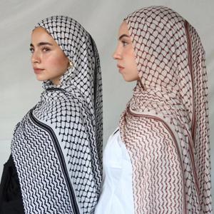 중동 이슬람 아랍 Keffiyeh 무슬림 목도리 인쇄 시폰, 이스라엘 히잡 머리 목 스카프, 무술만 히잡, 180x70cm