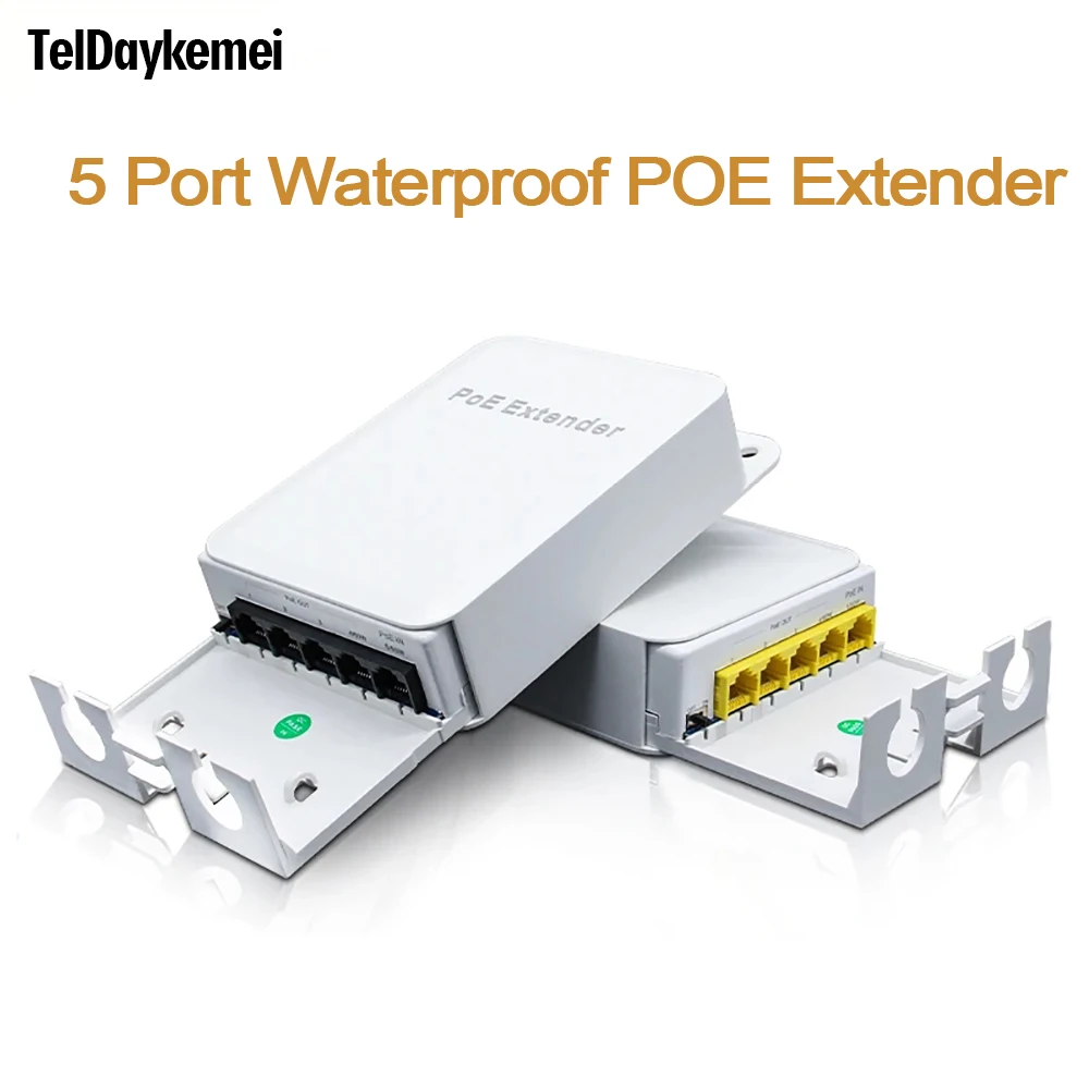 야외 네트워크 방수 POE 익스텐더, POE 카메라 무선 AP용 4 포트 리피터, IP55 VLAN 44-57V, 100/1000Mbps, 5 포트