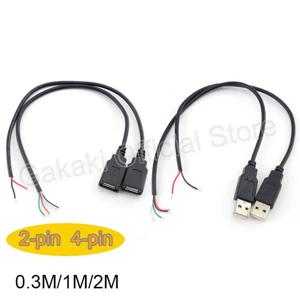 USB 전원 공급 케이블, 2 핀 USB 2.0 A, 암수 4 핀 와이어 잭 충전기, 충전 코드 연장 커넥터, DIY, 0.3m, 1m, 2m, 5V