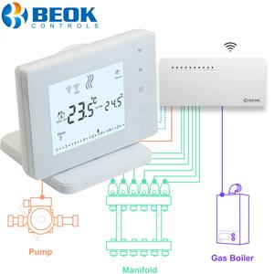 Beok 물 난방 시스템 스마트 난방 온도조절기 컨트롤러, 가스 보일러 집중 장치, 무선 온도 조절기 액추에이터, 8 채널