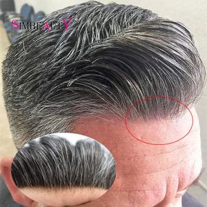 Vlooped 풀 스킨 얇은 베이스 천연 헤어라인 남성용 가발, 0.06mm-0.08mm, Toupee 1B40/1B65 회색 인모 교체 시스템