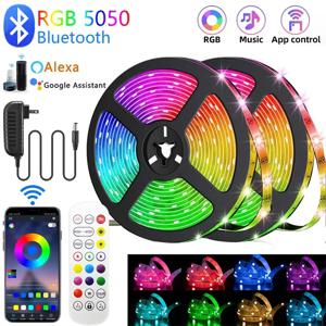 5050 RGB LED 스트립 조명, 방수, 유연한 램프 테이프, 리본 루스, 스마트 LED 조명, 방 장식, EU 플러그