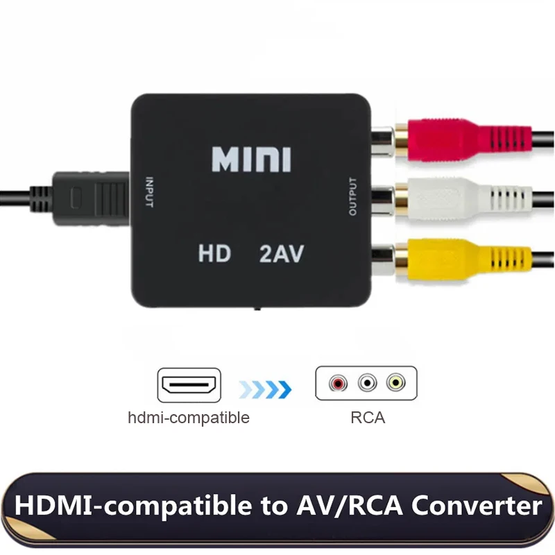 HDMI 호환 RCA 컨버터 AV CVBS L R 오디오 비디오 셋톱 박스 업 스케일러, 1080P 미니 HD2AV 지지대 NTSC PAL 출력 HD-AV