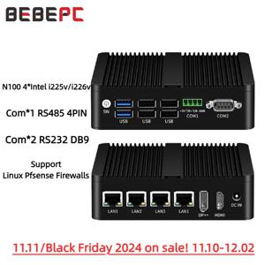 미니 컴퓨터 인텔 프로세서 N100 팬리스 산업용 4x LAN 포트, 리눅스 Pfsense 방화벽 소프트 라우터, 2x COM RS485 RS232 Win11