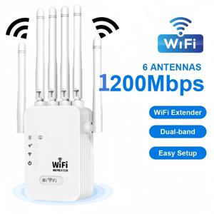 1200Mbps 무선 와이파이 리피터, 듀얼 밴드 신호 증폭기, 2.4GHz, 5GHz 와이파이 인핸서, 가정 및 소규모 사무실용