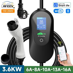 AFEEV 휴대용 EV 충전기, 3.6KW 타입 1 SAE J1772, 16A 타입 2 전기차 충전기, GB/T EVSE 고속 충전 케이블, WiFi 앱 제어