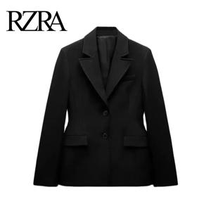 RZRA2024 가을 및 겨울 여성용 클래식 블랙 플랩 포켓 벨트 어깨 패드 슬림 세트 재킷, 다목적 기질, 신상