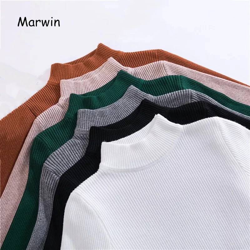 Marwin New-coming 가을 겨울 탑 풀 여성용 터틀넥 풀오버 스웨터 긴 소매 슬림 오버 사이즈 한국 여성용 스웨터