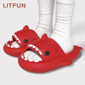 Litfun 남녀공용 두꺼운 밑창 상어 슬리퍼, 프리미엄 캐주얼 샌들, 클래식 야외 커플, 재미있는 슬라이드, EVA 홈 귀여운 신발