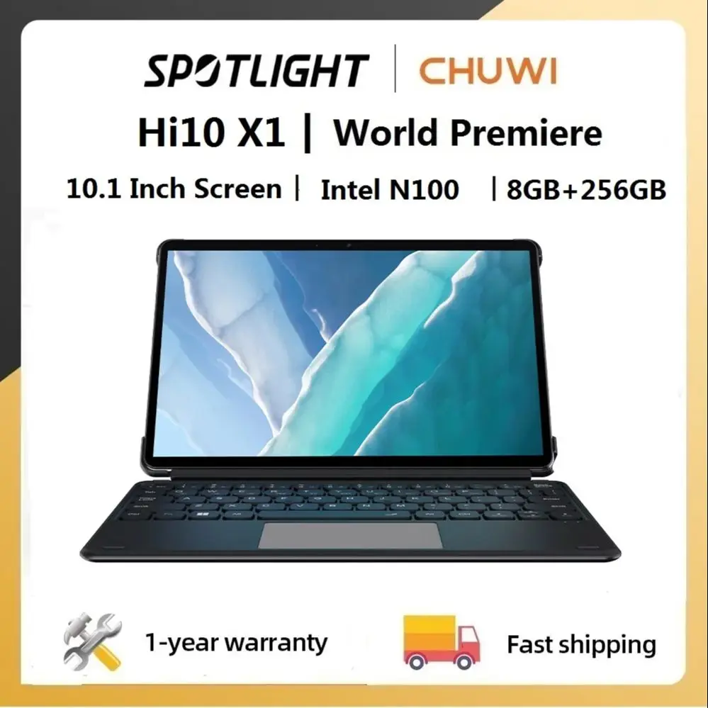 CHUWI 2024 Hi10 X1 2 in 1 태블릿, 10.1 인치 디스플레이, 인텔 N100 프로세서, LPDDR5, 8GB RAM, 256GB SSD, 윈도우 11 태블릿 PC, WiFi6