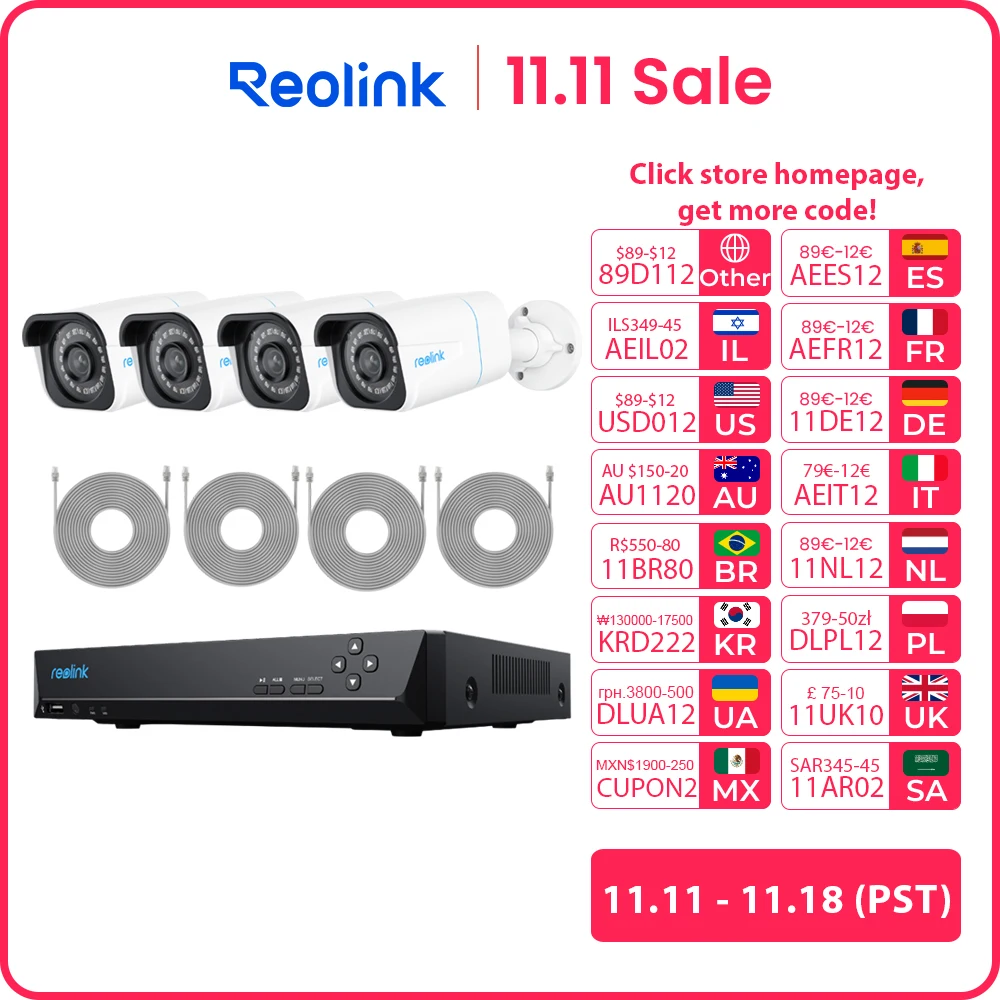 Reolink 8CH NVR 보안 카메라 시스템, 4K, 8MP PoE IP 카메라, 24/7 녹화, 2TB HDD 스마트 감지, H.265 비디오 녹음기, 4 개