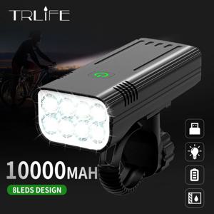 USB 충전식 후미등 자전거 헤드라이트, 10000LM 8T6 바이크 라이트 내장, MTB Rode 손전등 사이클링 프론트 램프, 10000mAh