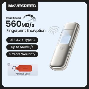 MOVESPEED USB 3.2 솔리드 스테이트 펜드라이브 AES256 및 지문 암호화 520 MB/s USB C타입 2 세대 플래시 드라이브 1TB 512GB 256GB 128GB