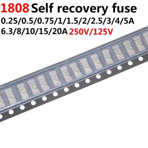 골드 풋 1808 125V 0451 SMD 고속 블로우 퓨즈, 0.25A 0.5A 0.75A 1A 2A 3A 4A 5A 6A 7A 8A 10A 15A, 100 개