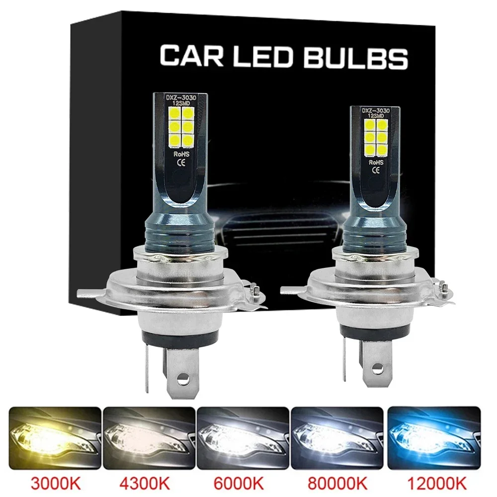 자동차 안개등 전구, 9005 9006, 자동차 운전 러닝 램프, 12000LM, 80W, 12V, H4, H7, LED 헤드라이트, H11, H8, H9, H10, H1, H3, 2 개