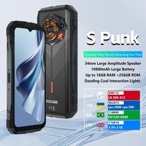 DOOGEE S 펑크 러기드 폰 LED 조명 효과, 안드로이드 14, 6.58 인치, 90Hz 디스플레이, 6GB + 256GB, 34mm 대형 증폭 스피커