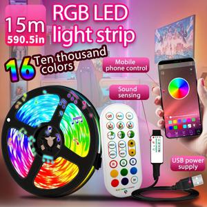 USB LED 스트립 조명 앱 제어 색상 변경 5050, RGB LED 조명, 유연한 램프 테이프, 방 장식, TV 백라이트 다이오드, 1-30M