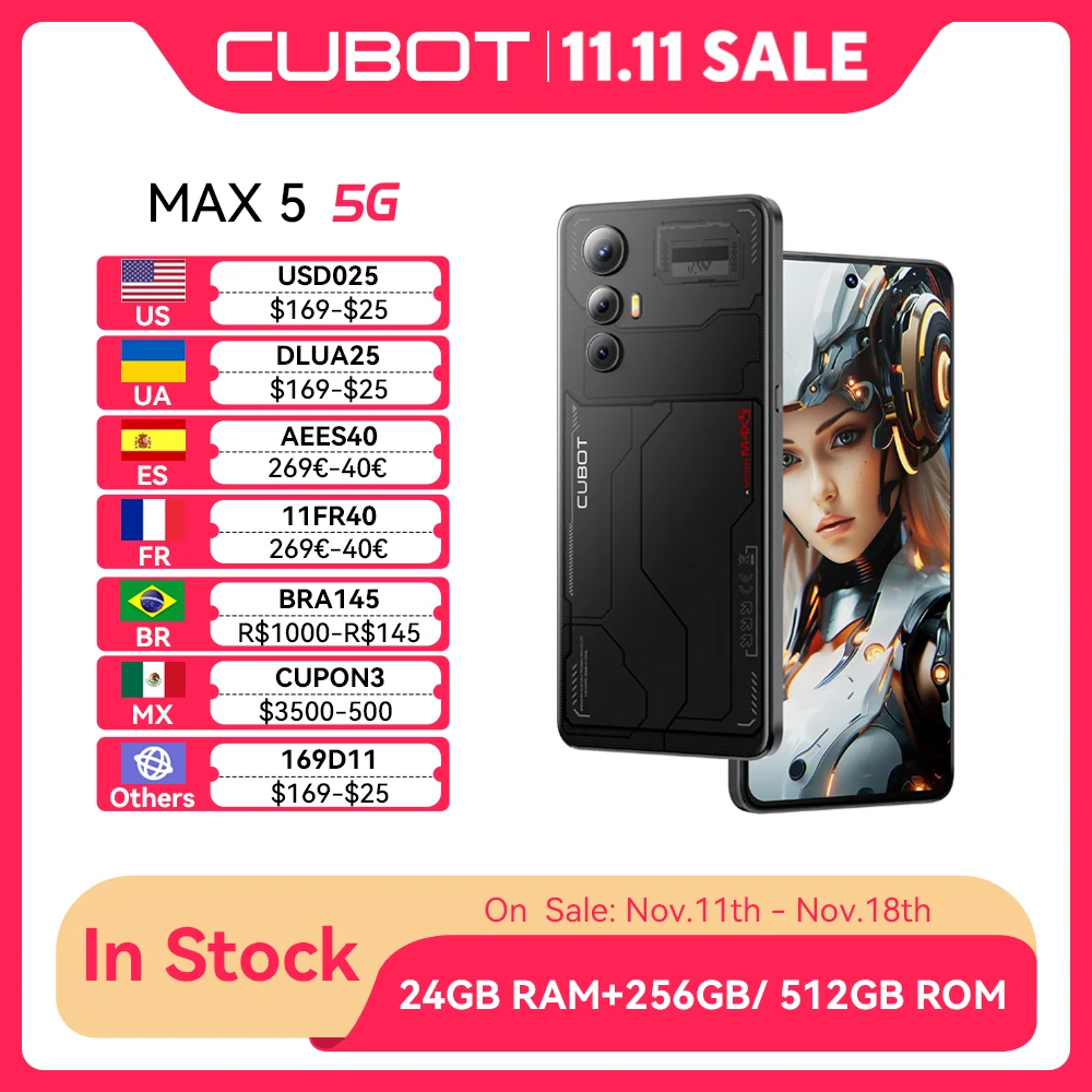 안드로이드 스마트폰 5G CUBOT MAX 5, Dimensity 8200 4nm, 6.95인치 144Hz 대화면, 24GB RAM(12GB+12GB), 256GB ROM, 게이밍 폰, 100MP 카메라, LiquidCool 기술, 5g스마트폰, smartphone android 14, 5100mAh 배터리, NFC, WiFi 6, 장바구니에 추가