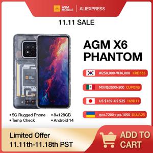 AGM X6 팬텀 5G 러기드 스마트폰, 6.78 인치 FHD, 5000mAh, 8GB, 128GB, 온도 확인, 안드로이드 14, 50MP, NFC 듀얼 SIM, 월드 프리미어