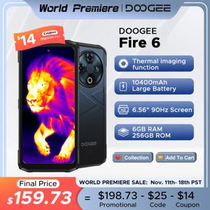 DOOGEE Fire 6 견고한 휴대폰, 6.56 인치, 90Hz 디스플레이, 6GB RAM, 256GB ROM, 50MP AI 메인 카메라, 10400mAh, 18W, 안드로이드 14, 월드 프리미어