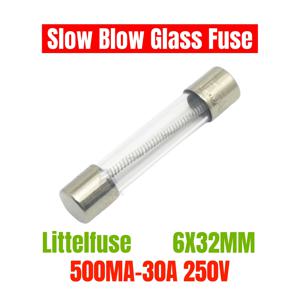 LF 0313 타임 태그 슬로우 블로우 유리 퓨즈, 6x30, 6x32mm, 250V, 250MA, 0.5A, 1A, 1.5A, 2A, 2.5A, 3A, 4A, 5A, 6A, 7A, 8A, 10A, 12A, 15A, 20A, 25A, 30A, 5 개