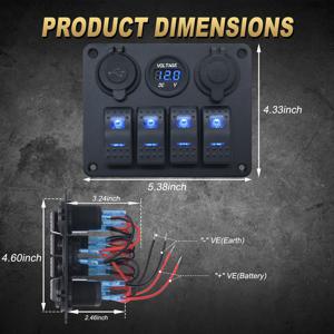 로커 스위치 패널 전압계 USB 충전기, 3.0 라이트 토글, 보트 해양 자동차 RV 캠핑 캐러밴용 액세서리, 4 버튼, 12V, 24V