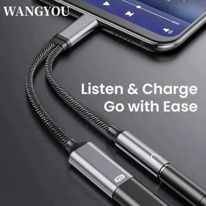 WANGYOU USB C-3.5mm 헤드폰 및 충전기 어댑터, USB C PD 3.0 포트-Aux 오디오 잭 고속 충전 동글 케이블 코드, 2 in 1