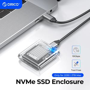 PCIe SSD용 ORICO NVMe 인클로저, 투명 외장 어댑터, M.2 to USB C 타입 미니 2230, M.2 SSD 케이스, 10Gbps