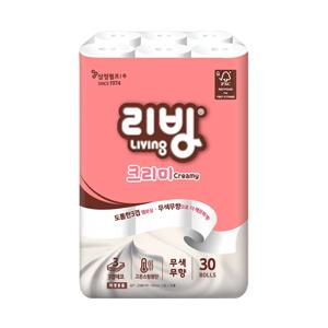 [삼정펄프] 리빙 크리미 화장지 3겹 30롤/무포름