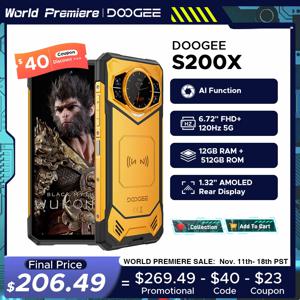 DOOGEE S200 X 견고한 휴대폰, MTK 디멘시티 7050, 6.72 인치 FHD + 120Hz IPS 스크린, 월드 프리미어, 5G, 12GB, 512GB, 10100mAh, 33W 배터리