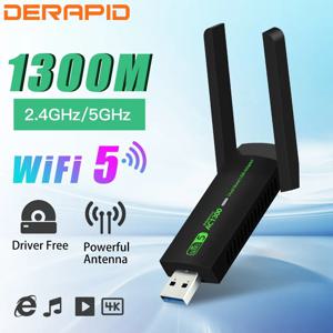 1300Mbps WiFi USB 어댑터 듀얼 밴드 2.4G/5Ghz Wi-Fi Dongle 802.11AC 강력한 안테나 무선 수신기 PC/노트북 드라이버 무료