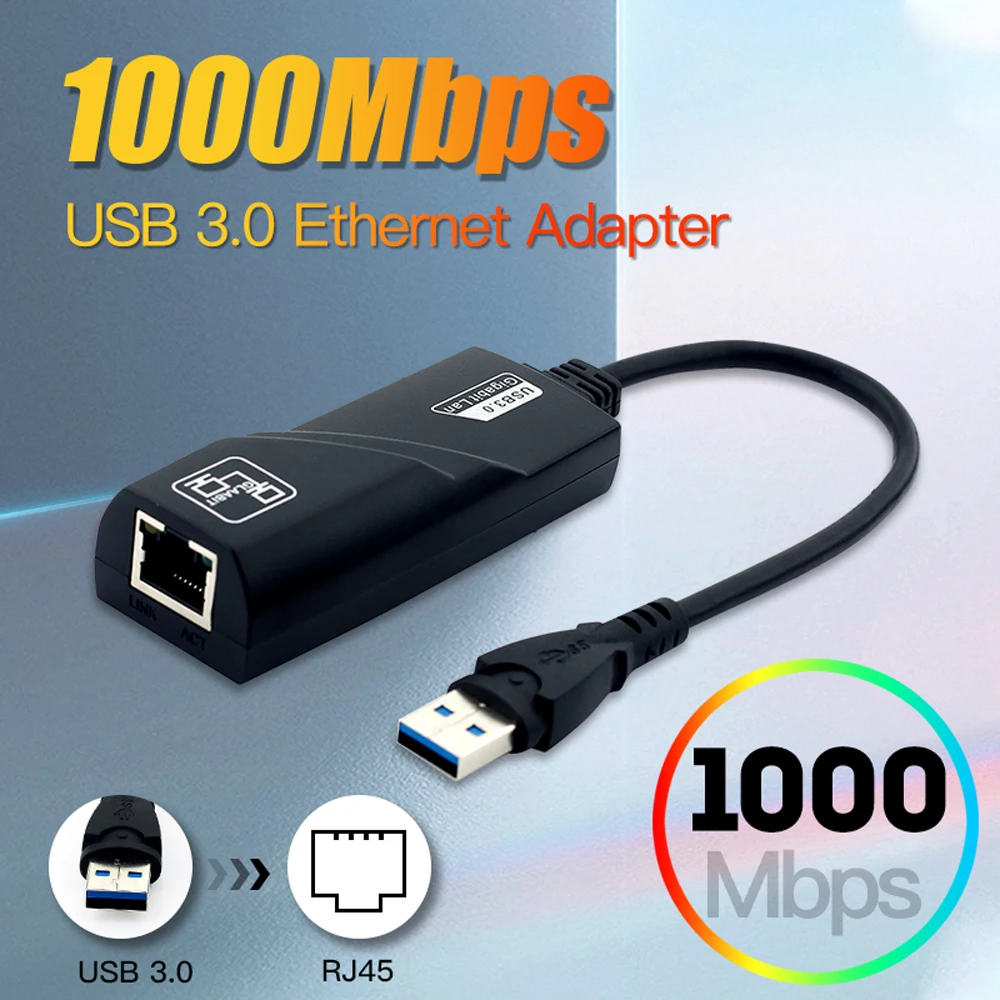 기가비트 유선 네트워크 카드, USB 3.0-RJ45 랜 이더넷 어댑터 변환기, PC 노트북 윈도우 10, 10, 100, 1000Mbps