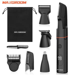 MAXGROOM 남성용 바디 헤어 트리머 키트, 음모 면도기, 코 수염 트리머, 전기 IPX6 방수 사타구니 면도기, 4 in 1