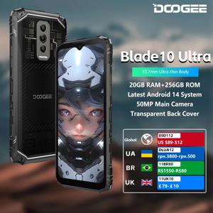 DOOGEE 블레이드 10 울트라 러기드 휴대폰, 20GB + 256GB, 50MP 카메라, 6.56 인치 디스플레이, 5150mAh NFC, 안드로이드 14 스마트폰