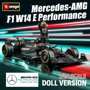 Bburago 1:24 2023 F1 메르세데스-AMG W14 + 수상 인형 44 # 해밀턴 63 # 러셀 페인트 포뮬러 원 합금 슈퍼 장난감 자동차 모드