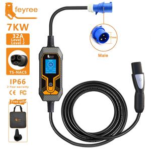 Feyree 휴대용 EV 충전기 월박스, 테슬라 7KW, 32A, 1 상 레벨 2, 5m 케이블, 전류 조절 가능, 모든 테슬라 모델 3, Y, S, X