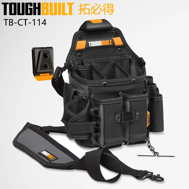 TOUGHBUILT TB-CT-114 전기 기술자 파우치, 두꺼운 대용량 보관 가방, 어깨 끈이 달린 21 개의 포켓, CLIPTECH