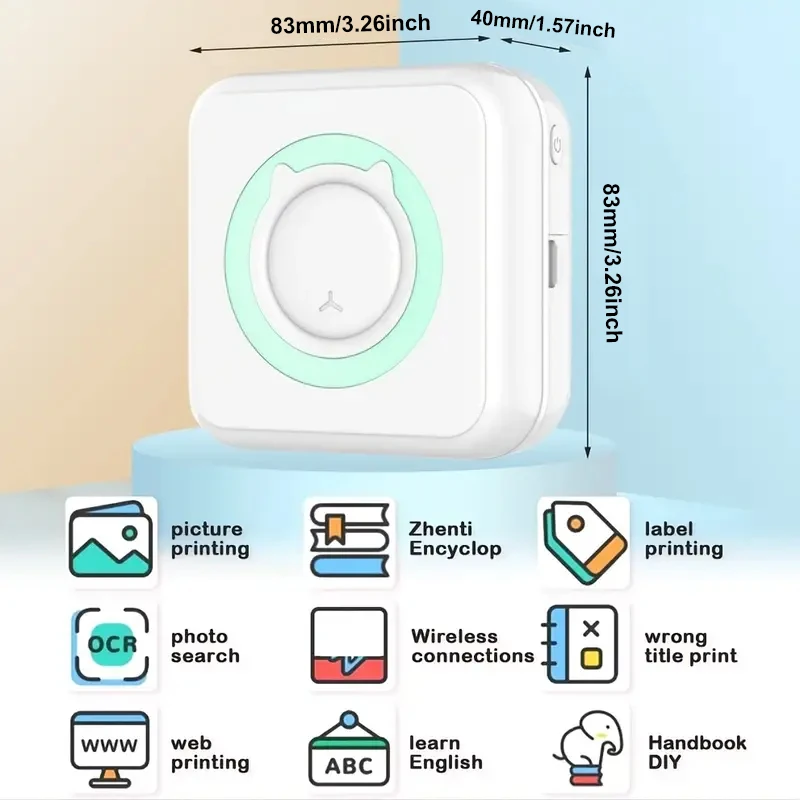 휴대용 미니 포켓 잉크리스 프린터, 무선 BT 열전사 프린터, 사진 영수증 메모 라벨, IOS 안드로이드 스마트폰용