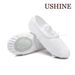 USHINE EU22-45 천 헤드 요가 슬리퍼, 교사 체육관 실내 운동 캔버스, 화이트 발레 댄스 신발, 어린이 소녀 여성